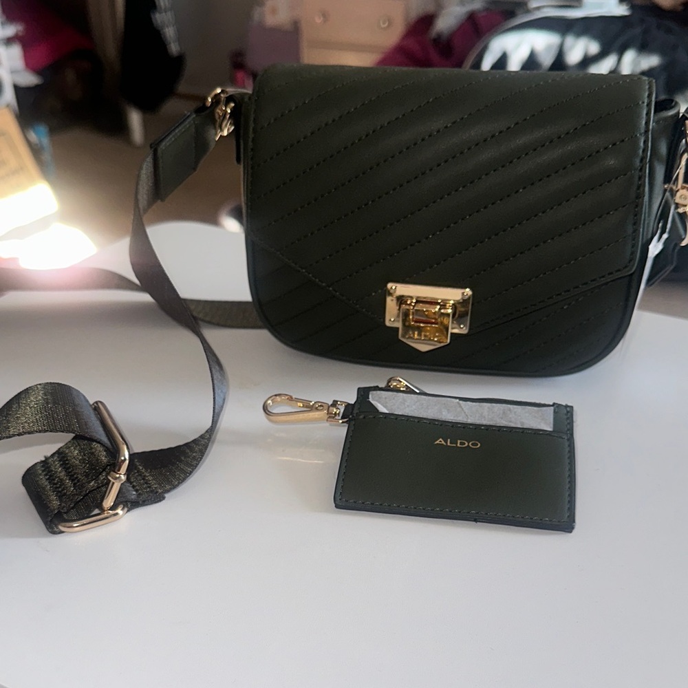 ALDO Dark Green Crossbody Bag with Gold Accents - Picture 1 of 6